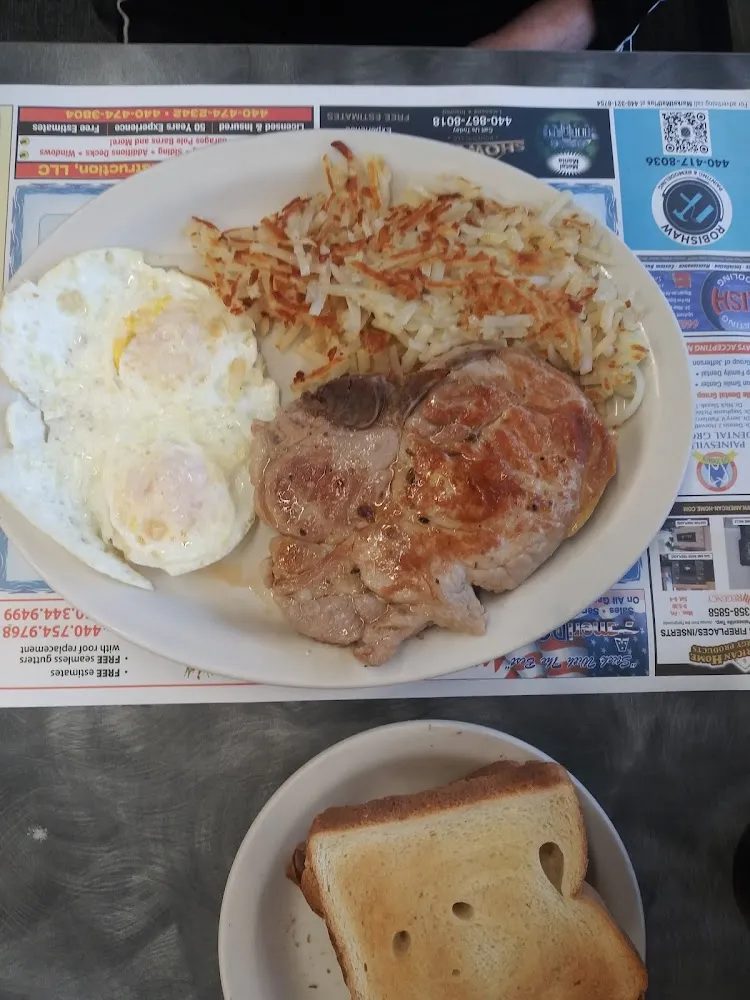 Pork Chops Eggs Hash Brown Toast